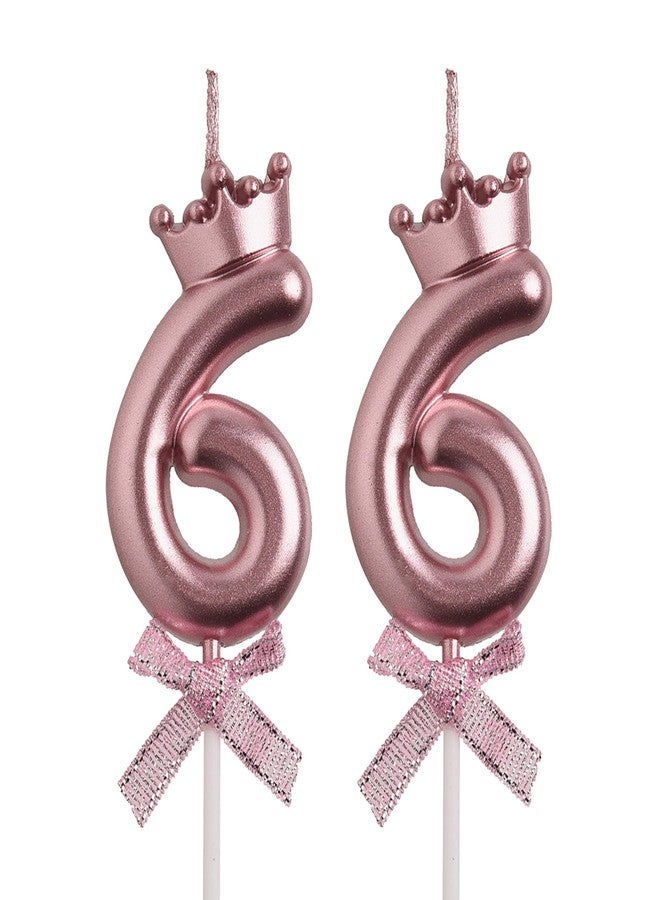 AOOLADA 66th Birthday Candles, Rose Gold 66 Year Old Number Birthday Candles, Happy Birthday Party Decorations Cake Topper Gifts for Men Women - Image 1